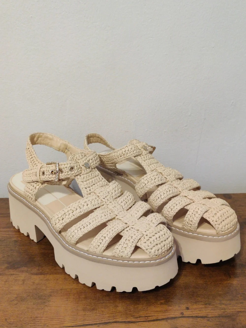 Dolce Vita Cream Woven Platform Sandals - Picture 1 of 16
